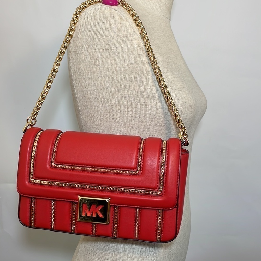Michael Kors ❤️ chain link red shoulder bag crossbody - Picture 4 of 14